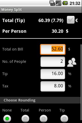 Money Split tip calculator Android Finance