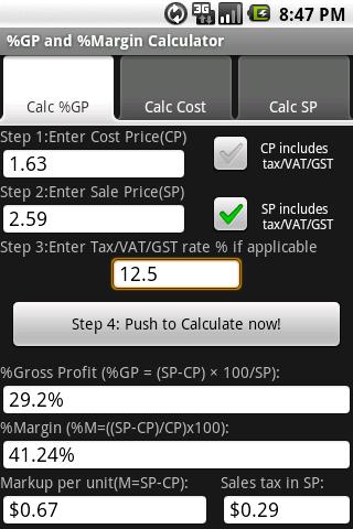Free %Gross Profit Margin Calc Android Finance