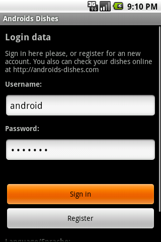 androids dishes  cookbook