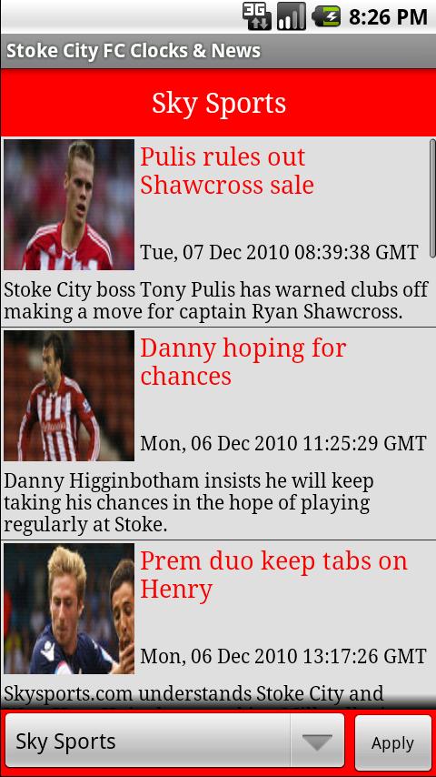 Stoke City FC Clock & News Android Sports