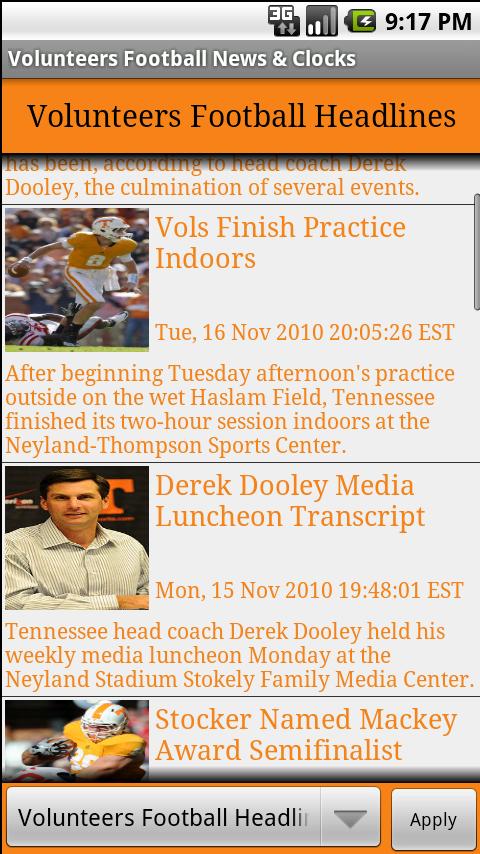 UTK Vols Football Clock & News Android Sports