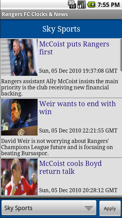 Glasgow Rangers Clocks & News Android Sports