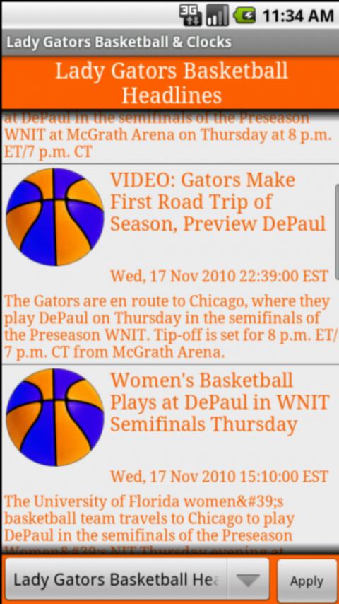 Lady Gators BBall News & Clock Android Sports