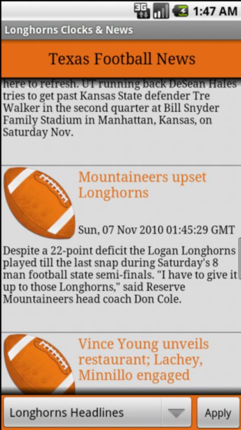 Longhorns Ftbl Clock & News Android Sports