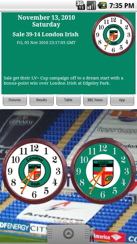 London Irish Clocks & News Android Sports