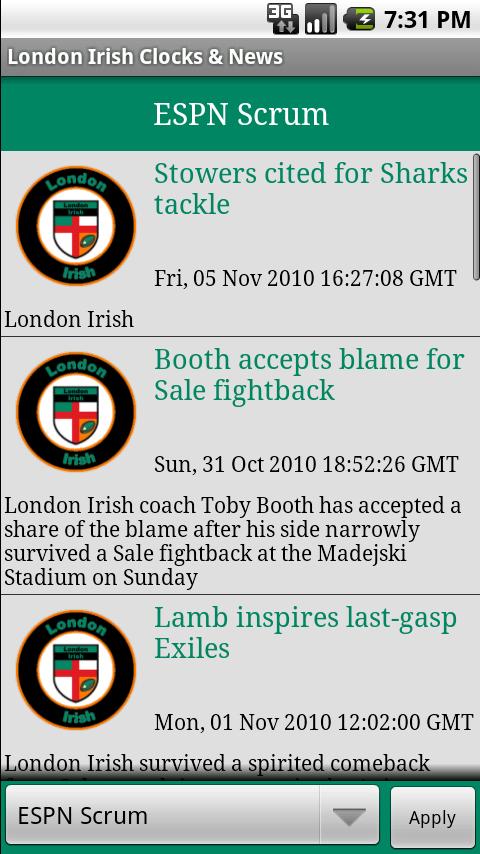 London Irish Clocks & News Android Sports