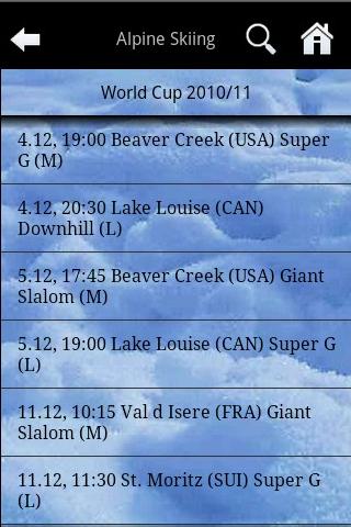 Winter Sport 2010/11 Calendar Android Sports