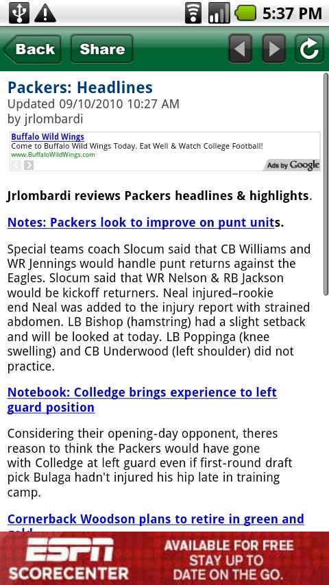 Packers Chronicle Android Sports