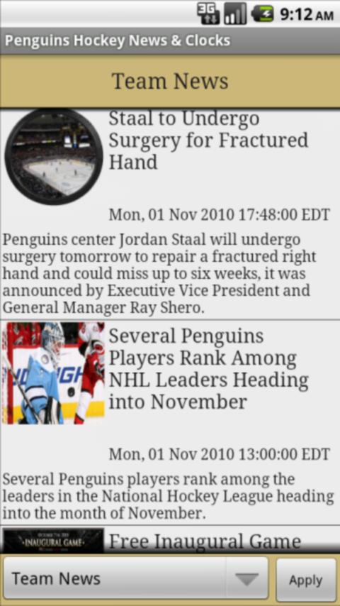 Penguins Hockey News & Clocks Android Sports