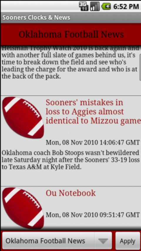 Sooners Ftbl Clock & News Android Sports