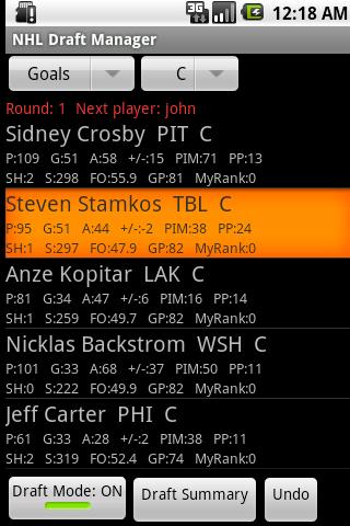 NHL Draft Manager Android Sports