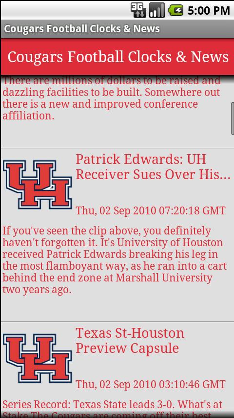 Houston Cougars Clock & News Android Sports