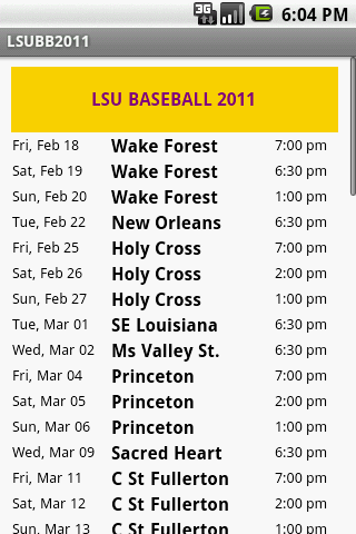 LSU 2011 Baseball Schedule