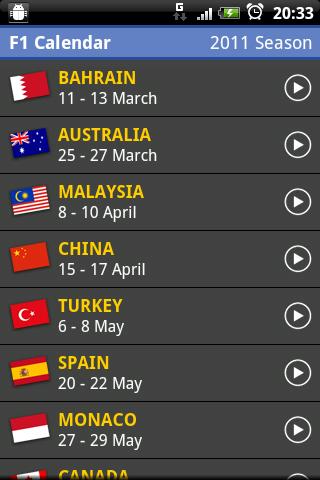 F1 Calendar Android Sports