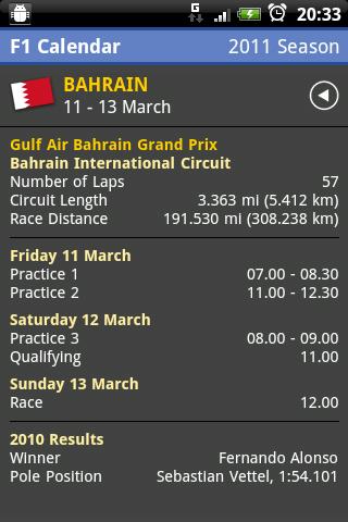 F1 Calendar Android Sports