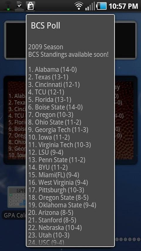 College Football BCS Poll Android Sports