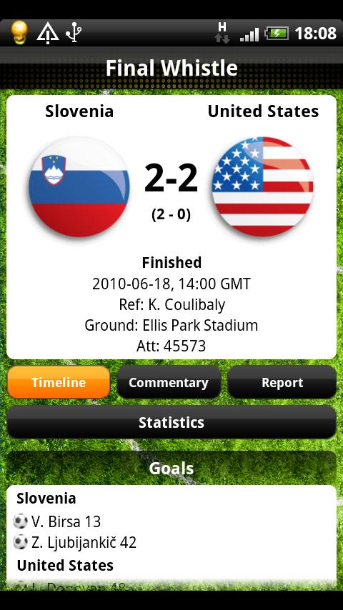 Final Whistle Football Scores Android Sports
