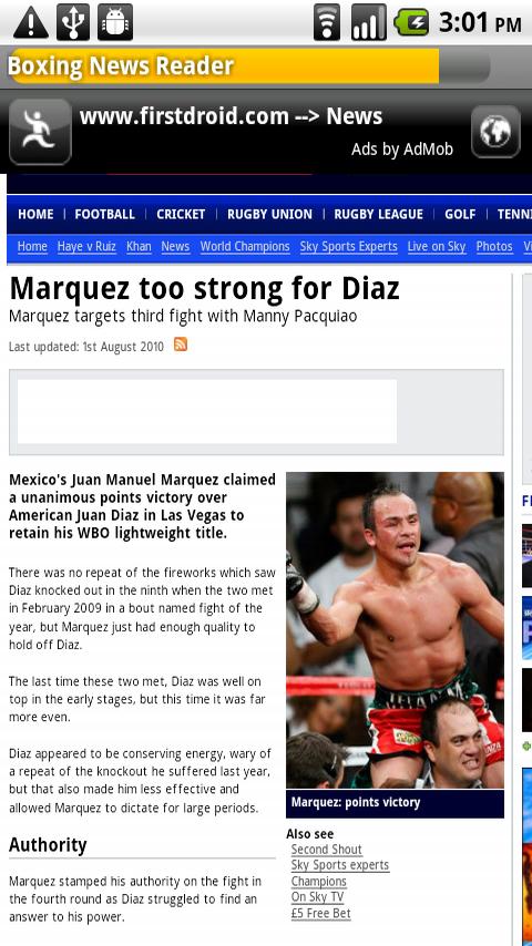 Boxing News Reader Android Sports