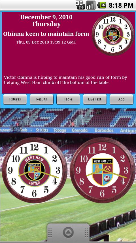 West Ham United Clock & News