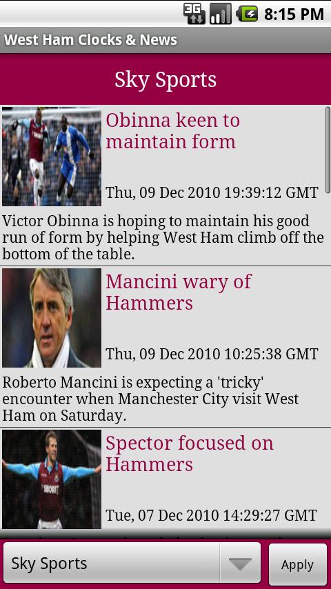 West Ham United Clock & News Android Sports