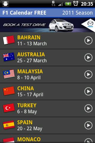 F1 Calendar FREE Android Sports