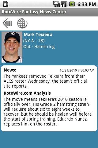 RotoWire Fantasy News Center Android Sports