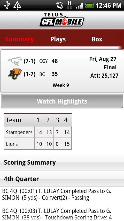 TELUS CFL Mobile Android Sports