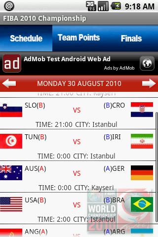 FIBA 2010 Championship Android Sports