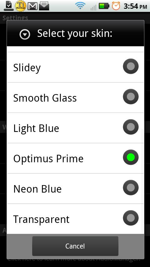 AM Skin:  Optimus Prime Android Themes