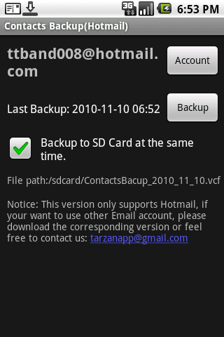 Contacts Backup(Hotmail) Android Tools