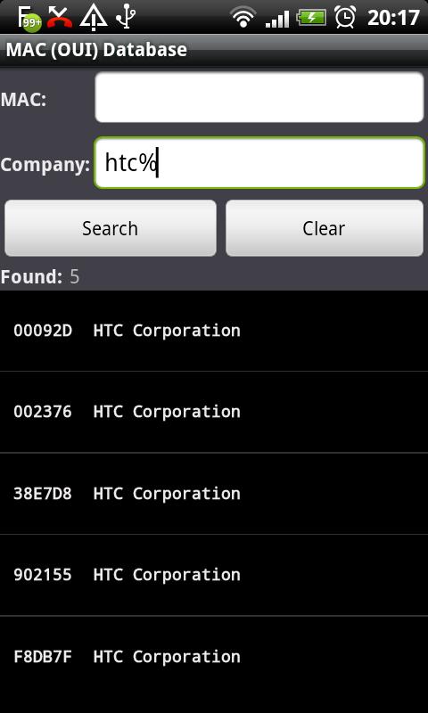 MAC (OUI) Database Android Books & Reference