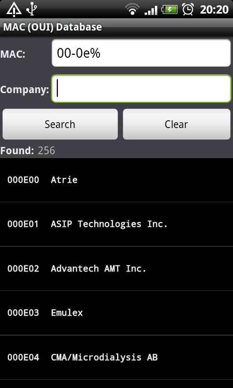 MAC (OUI) Database Android Books & Reference