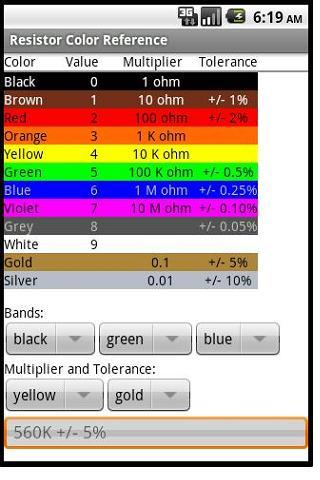 A Resistor Color Reference App Android Tools