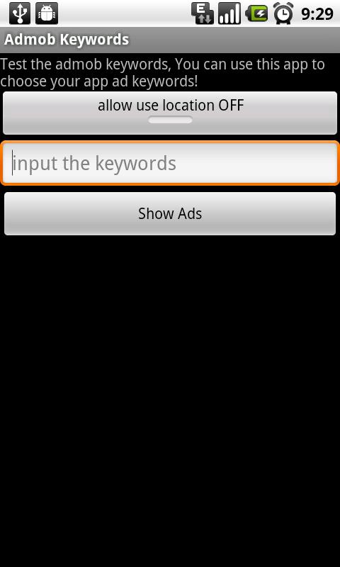 Admob keywords tester Android Tools