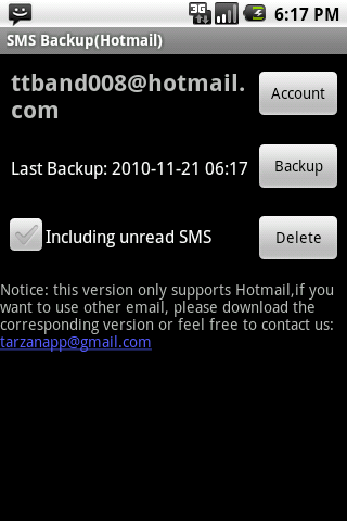 SMS Backup(Hotmail) Android Tools