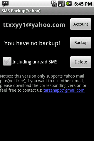 SMS Backup Yahoo