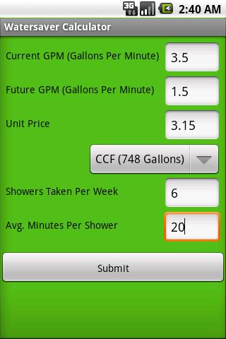 Watersaver Calculator Android Tools