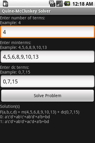 Quine-McCluskey Solver Android Tools