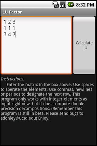 LU / PLU Matrix Factorization Android Tools