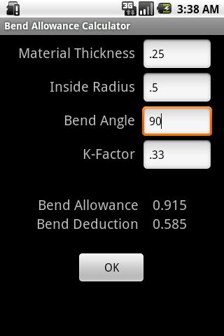 Bend Allowance Calculator Android Tools