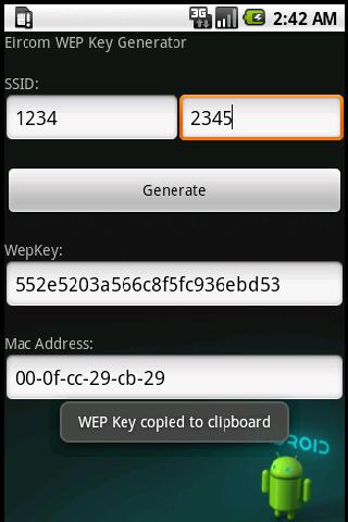 Eircom WEP Key Generator Android Tools