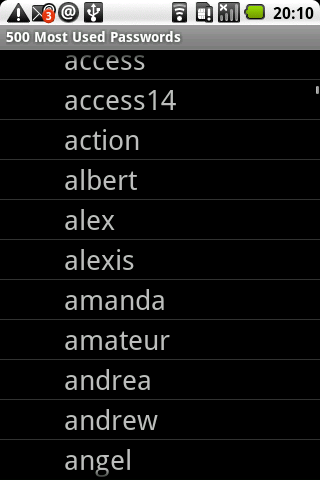 500 Most Used Passwords