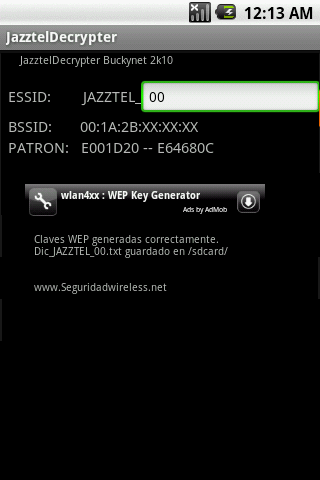 JazztelDecrypter. WEP KeyGen. Android Tools