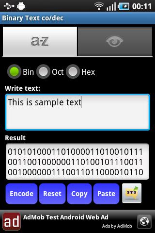 Binary Text co/dec Mobile Android Tools