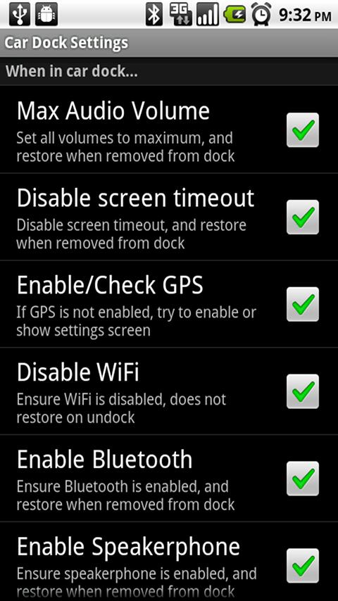 Car Dock Settings