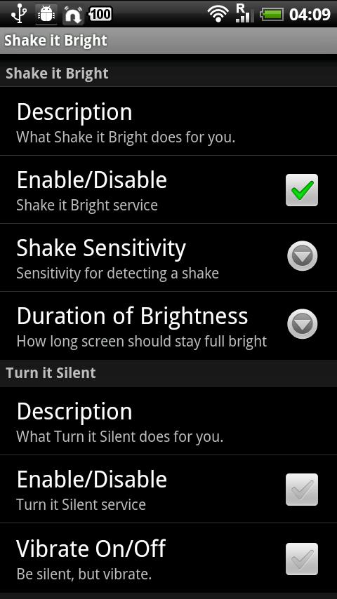 Shake it Bright+Turn it Silent Android Tools