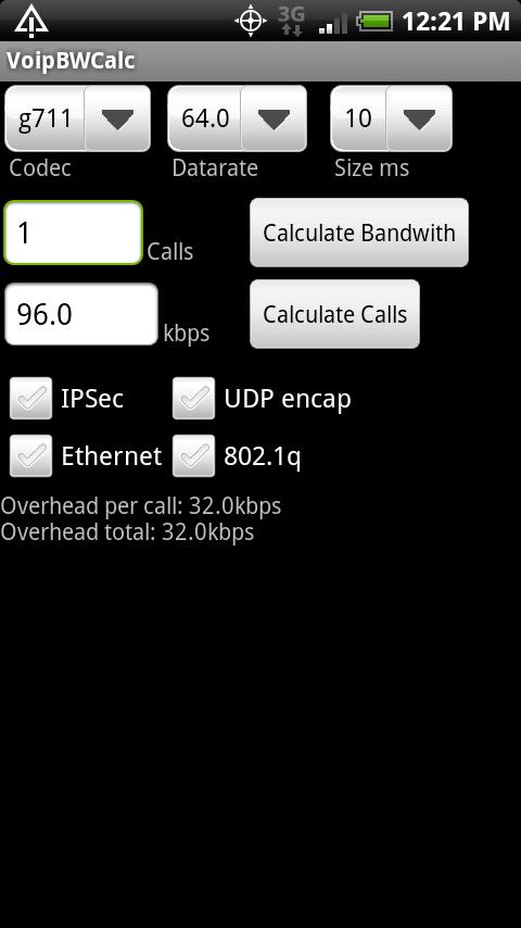 Voip Bandwidth Calculator Android Tools