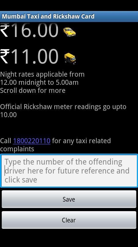 Mumbai Taxi and Rickshaw Card Android Tools