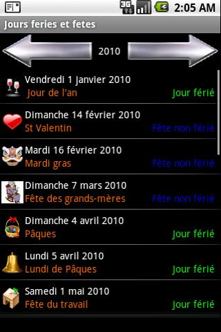 Jours fériés et fêtes (pub) Android Tools