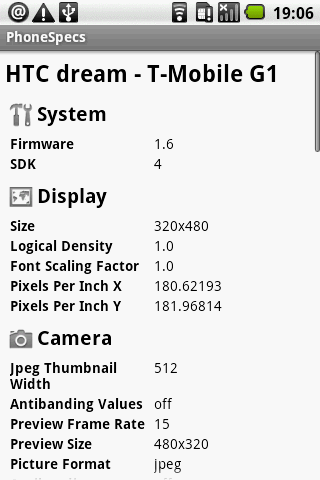 Hardware Info Android 1.5